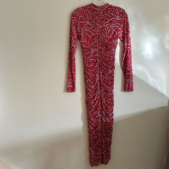A.L.C. Red Lilac Ansel Long Sleeve Funnel Rushed Midi Bodycon Dress Sz M $551 - Picture 8 of 16